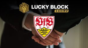 Das Logo vom VfB Stuttgart und Lucky Block.