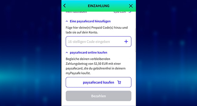 Anmeldung im myPaysafe Konto.