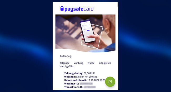 Verifizierung der paysafe PIN.